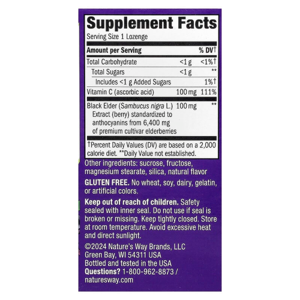 Чорна бузина з вітаміном С, підтримка імунітету, Sambucus, Nature's Way, для дітей від 7 років, 30 льодяників