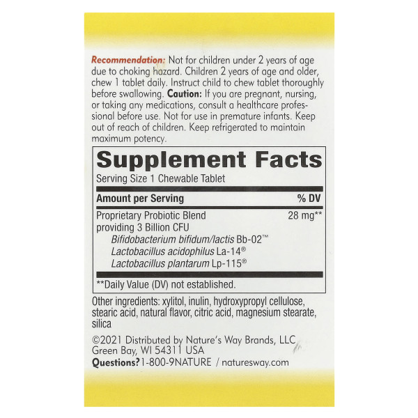 Пробіотики для дітей, Primadophilus, Nature's Way, для дітей від 2 років, зі смаком апельсина, 3 млрд КУО, 30 жувальних таблеток