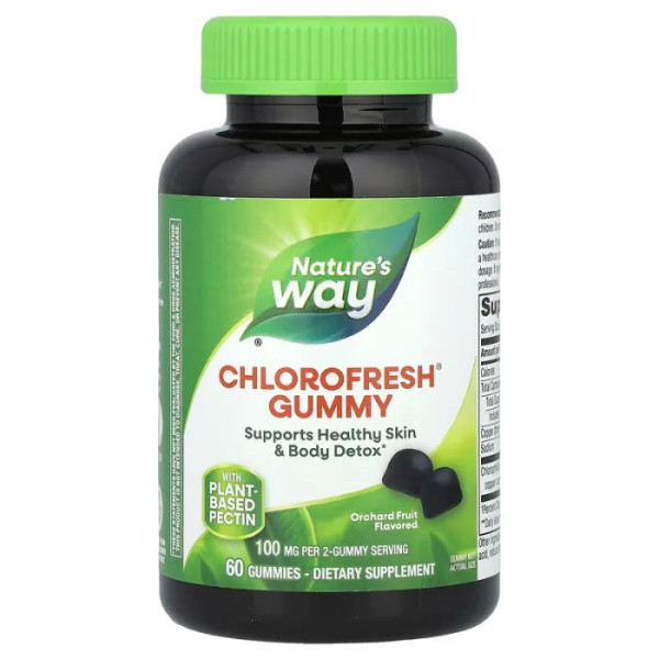 Хлорофіл, Chlorophyll Gummies, Nature's Way, смак садових фруктів, 100 мг, 60 жувальних цукерок (50 мг у кожній)