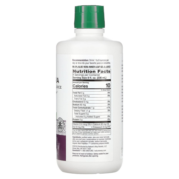 Алое вера, Aloe Vera, Nature's Way, гель і сік внутрішнього листя з алое, 1 літр