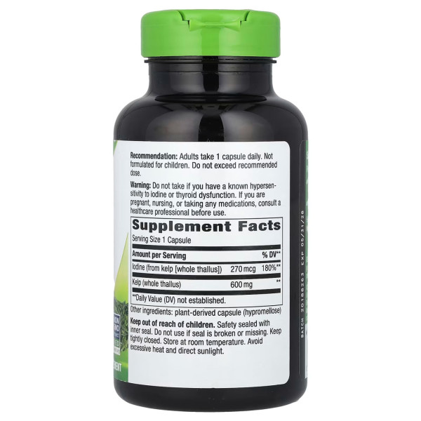 Ламінарія, Kelp, Whole Thallus, Nature's Way, 600 мг, 180 веганських капсул