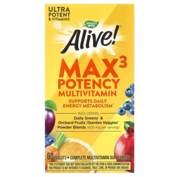 Мультивітаміни, Alive! Max3 Potency Multivitamin, Nature's Way, 3 в день