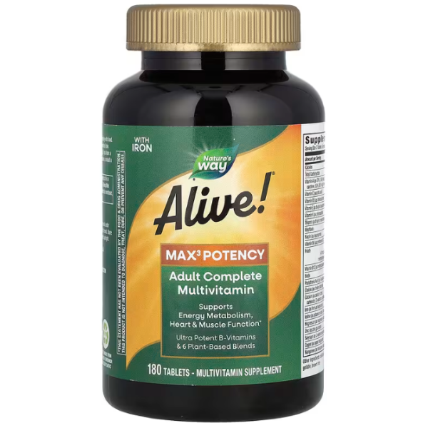 Мультивітаміни із залізом, Adult Complete Multivitamin, Natures Way, Alive! для дорослих, 3 таблетки на день, 180 таблеток