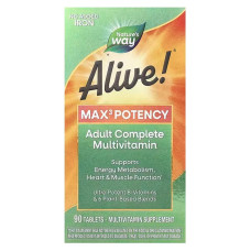 Мультивітаміни, 3 на день, Alive!® Max3 Potency, Nature's Way, без заліза (90 таблеток)