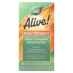 Мультивітаміни, 3 на день, Alive!® Max3 Potency, Nature's Way, без заліза (90 таблеток)