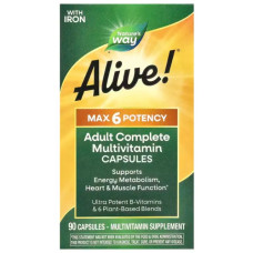 Мультивитамины с железом, Alive! Adult Complete Multivitamin, полный комплекс для взрослых, 90 капсул