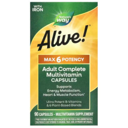 Мультивитамины с железом, Alive! Adult Complete Multivitamin, полный комплекс для взрослых, 90 капсул