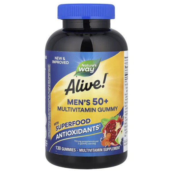 Мультивітаміни для чоловіків віком від 50 років, Alive!® Men's 50+ Multivitamin Gummy, Nature's Way, смак фруктів, 130 жувальних цукерок