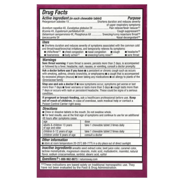 Засіб від застуди та грипу, Umcka, Cold + Flu Relief, Nature's Way, для дітей від 6 років, ягоди, 20 жувальних таблеток