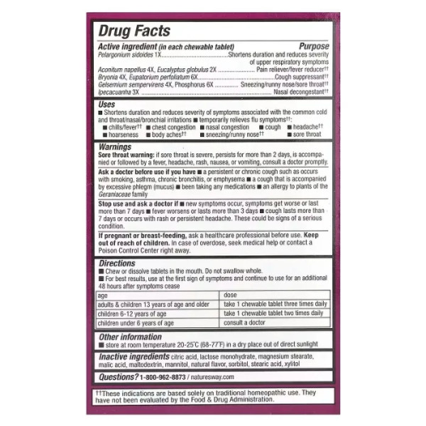 Средство от простуды и гриппа, Umcka, Cold+Flu, Nature's Way, для детей от 6 лет, вкус апельсина, 20 жевательных таблеток