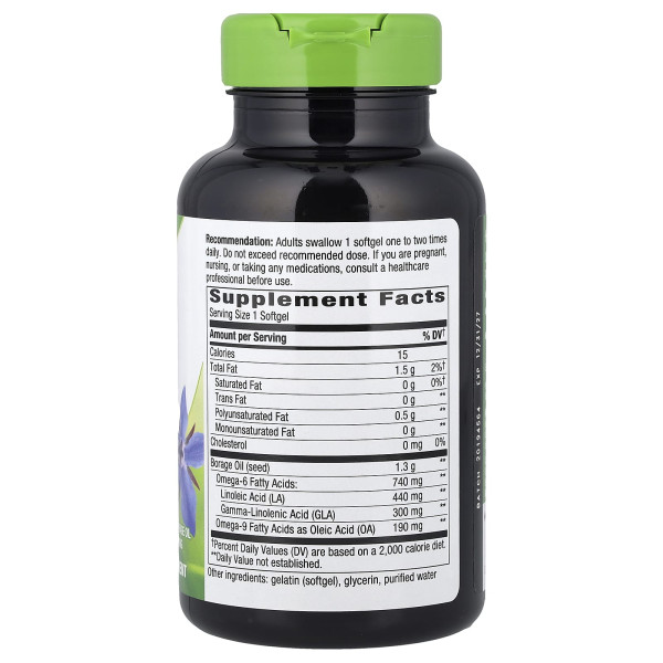 Олія огірочника, Borage Oil, Nature's Way, 1300 мг, 60 гелевих капсул