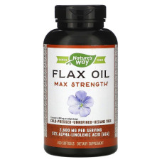 Льняна олія, Natures Way Flax Oil, 200 гелевих капсул (1300 мг в 1 капсулі), максимальна сила
