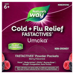 Средство от простуды и гриппа, для детей от 6 лет и взрослых, вкус ягод, Nature's Way Umcka Cold+Flu, 6 коробок по 10 пакетиков
