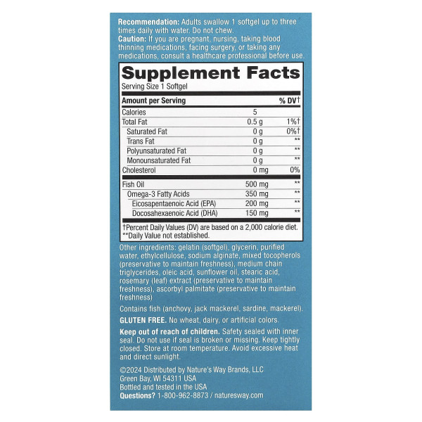 Риб'ячий жир у капсулах, Super Fisol® Fish Oil, Nature's Way, 350 мг, 180 гелевих капсул