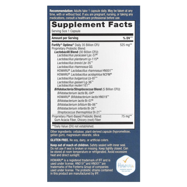 Пробіотики для комфорту кишечника, Optima® Probiotic, Fortify®, Nature's Way, 35 млрд, 60 капсул з відстроченим вивільненням