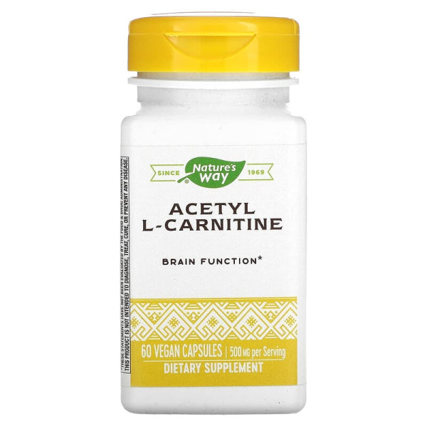 Ацетил карнітин, Acetyl L-Carnitine, Nature's Way, 500 мг, 60 капсул