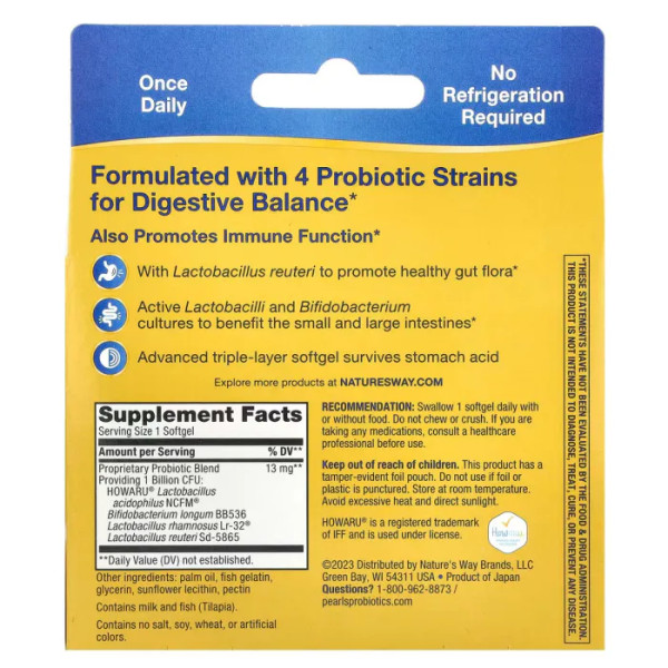 Пробиотики, Primadophilus Reuteri Pearls, Nature's Way, 1 млрд КОЕ, 30 гелевых капсул