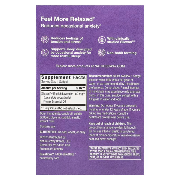 Заспокійливе з лавандою, CalmAid, Clinically Studied Lavender, Nature's Way, 30 гелевих капсул