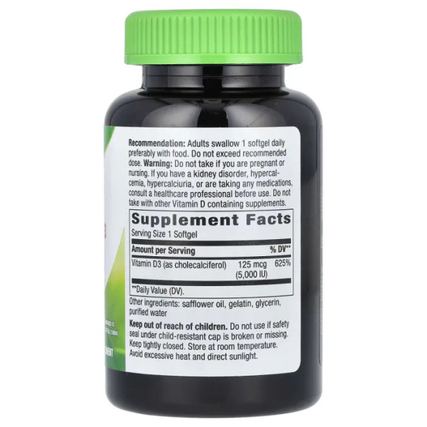 Вітамін D-3, Vitamin D3 Max, Nature's Way, максимальна сила, 125 мкг (5000 МО), 240 гелевих капсул