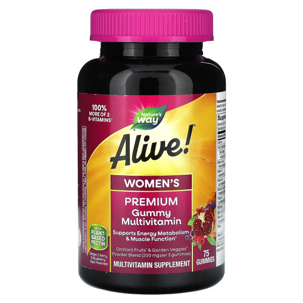 Вітаміни для жінок, Alive! Women's Premium Gummy Multivitamin, Nature's Way, виноград, вишня, чорниця та асаї, 75 желейних таблеток