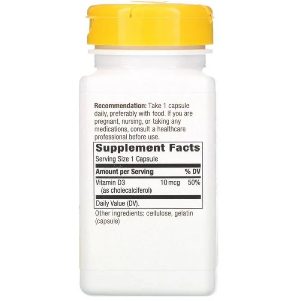 Витамин D, сухая форма, Vitamin D, Nature's Way, 10 мкг, 100 капсул