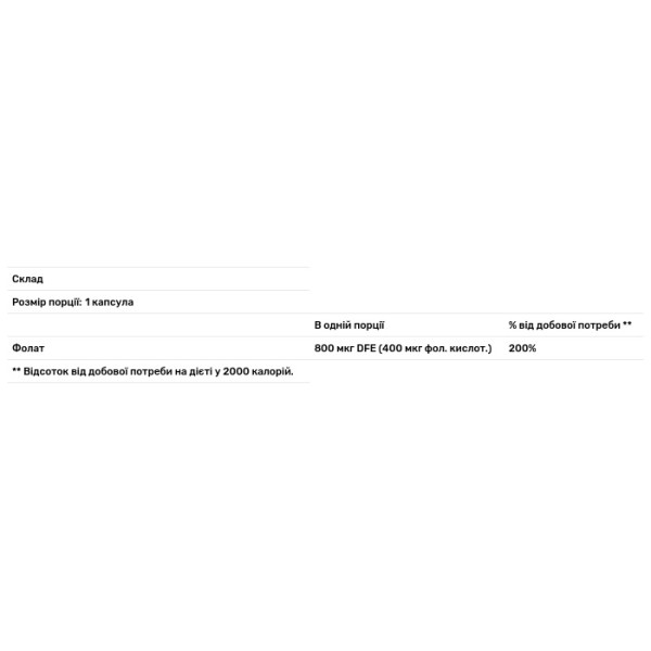 Фолієва кислота, Folate, Nature's Way, 800 мкг, 100 капсул