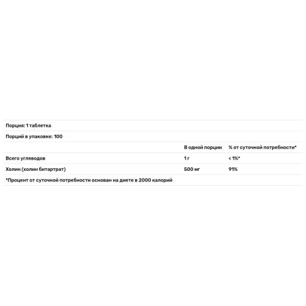Холін, Choline, Nature's Way, 500 мг, 100 веганських таблеток