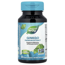 Гінкго Білоба, Nature's Way Ginkgo, екстракт преміум-класу, 60 веганських капсул