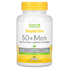 Мультивитамины для мужчин 50+ без железа, Super Nutrition Men Multivitamins, поддерживающие травы, 90 таблеток