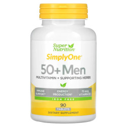 Мультивитамины для мужчин 50+ без железа, Super Nutrition Men Multivitamins, поддерживающие травы, 90 таблеток
