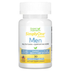 Мультивитамины для мужчин жевательные, вкус ягод, Super Nutrition SimplyOne Men's Multivitamin + Supporting Herbs, 30 жевательных таблеток