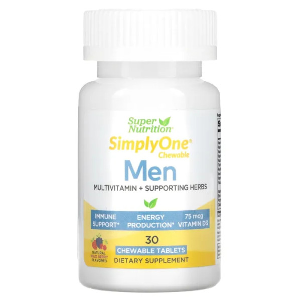 Мультивітаміни для чоловіків, Men's Multivitamin + Supporting Herbs, SimplyOne, Super Nutrition, з підтримуючими травами, смак ягід, 30 жувальних таблеток