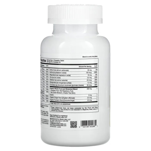 Мультивитамины для женщин 50+, Women Multivitamin, Super Nutrition, плюс стимулирующие травы, лесные ягоды, 90 жевательных таблеток