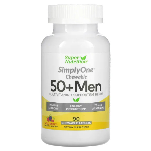 Мультивітаміни для чоловіків 50+, 50+ Men Multivitamin, Super Nutrition, смак ягід, 90 жувальних таблеток