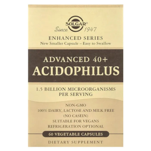 Пробіотики Ацидофілус 40+, Advanced 40+ Acidophilus, Solgar, 60 вегетаріанських капсул
