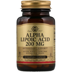Альфа-липоевая кислота, Solgar Alpha Lipoic Acid, 200 мг, 50 вегетарианских капсул