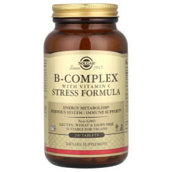Комплекс витаминов В + С, Solgar B-Complex with Vitamin C, стресс формула, 250 таблеток