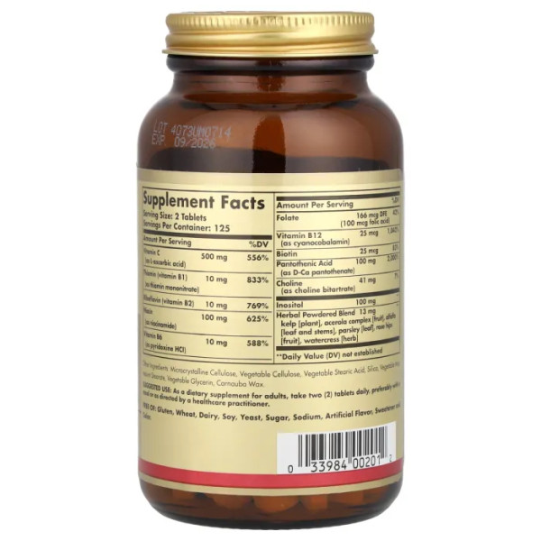 Комплекс вітамінів В + С, B-Complex with Vitamin C, Solgar, стрес формула, 250 таблеток