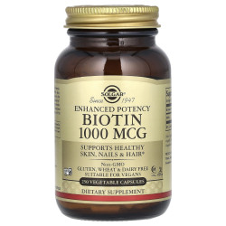 Біотин 1000 мкг, Solgar Biotin, 250 рослинних капсул
