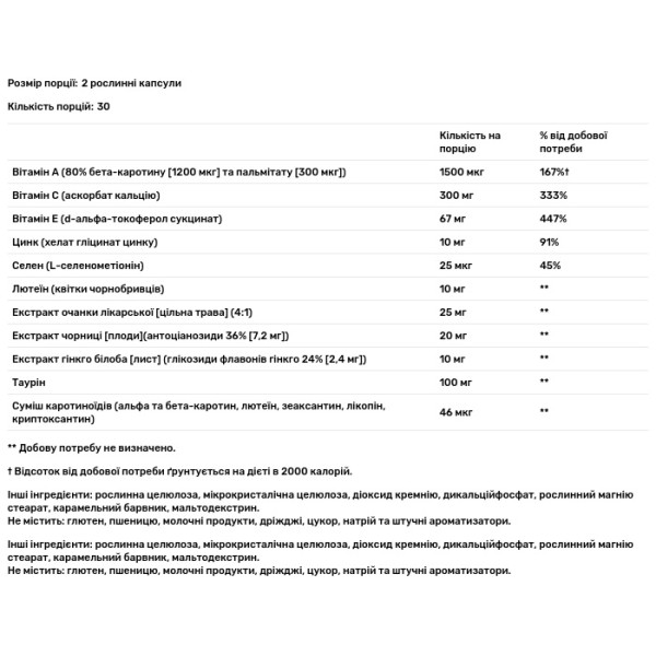 Чорниця, гінкго, очанка плюс лютеїн, Bilberry Ginkgo Eyebright Complex Plus Lutein, Solgar, 60 рослинних капсул