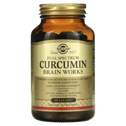 Куркумин для когнитивного здоровья, Solgar Curcumin Brain Works, полный спектр, 90 капсул