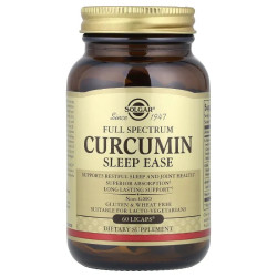 Куркумин для спокойного сна, Solgar Full Spectrum Curcumin Sleep Ease, полный спектр, 60 капсул