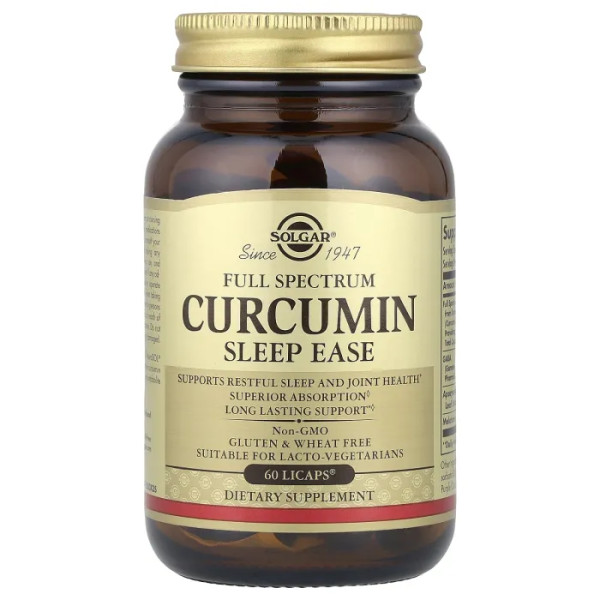 Куркумін для спокійного сну, Full Spectrum Curcumin, Sleep Ease, Solgar, повного спектру дії, 60 капсул