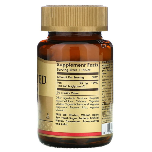 Хелат заліза, Chelated Iron, Solgar, 100 таблеток