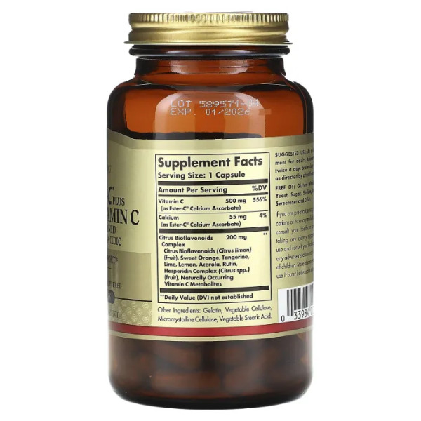 Вітамін С естер плюс, Ester-C Plus Vitamin C, Solgar, 500 мг, 90 капсул