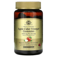 Яблучний оцет gummies 500 мг, Solgar Apple Cider Vinegar Gummies, смак малини та гранату, 100 жувальних цукерок