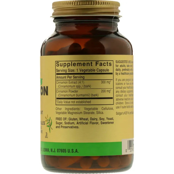 Екстракт кориці, Cinnamon, Solgar, Full Potency Herbs, 100 вегетаріанських капсул