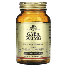 ГАМК 500 мг, Solgar GABA, 50 рослинних капсул