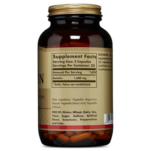 Желатин, Gelatin, Solgar, 100 капсул