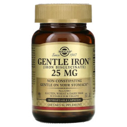 Железо 25 мг, Solgar Gentle Iron, 90 вегетарианских капсул